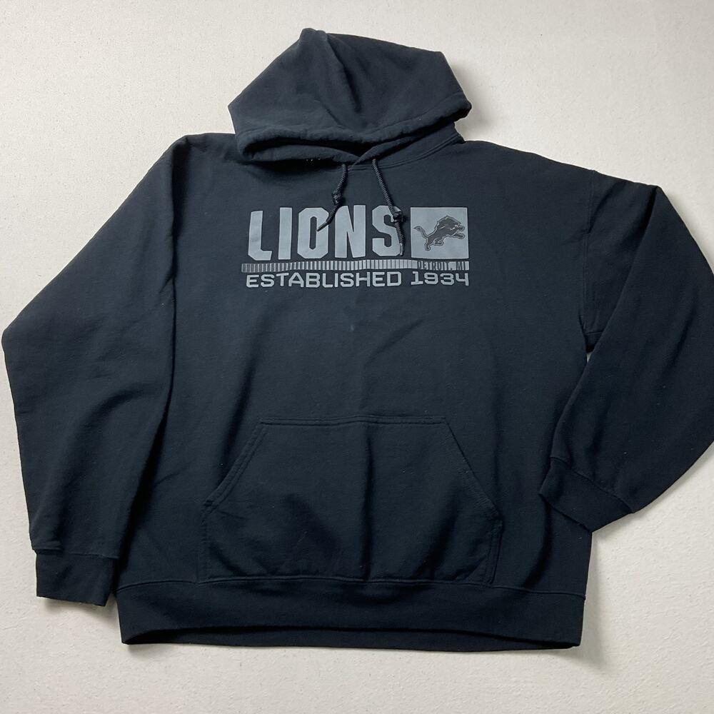Gildan NFL Team Apparel Lions Casual Hoodie Black Mens Large